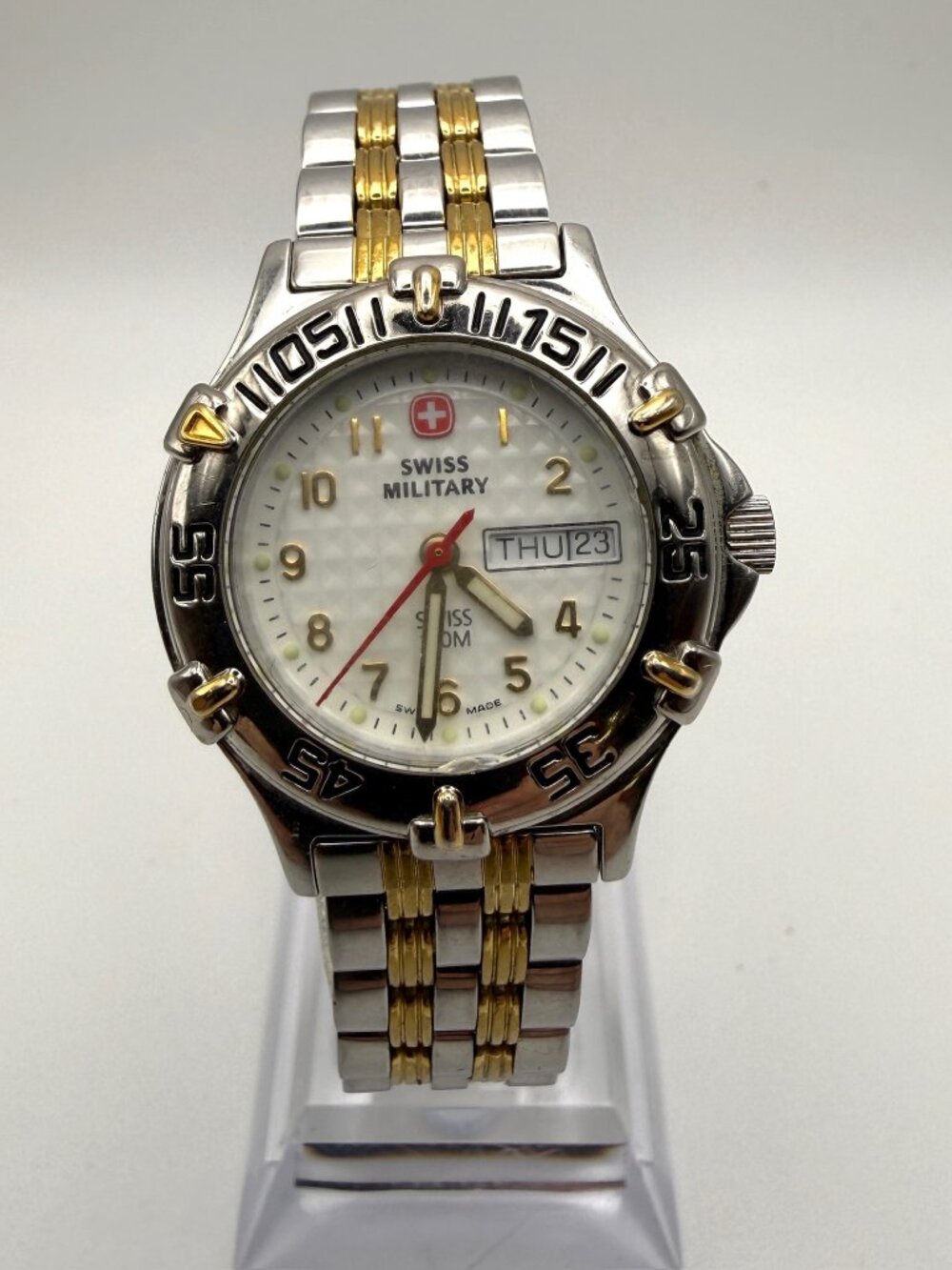 Vintage Swiss Military Ladies Watch  The Genuine Diver 100M Gold Silver Working